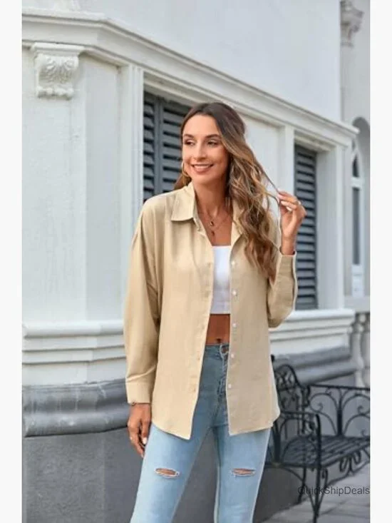 Oversized Button Down Shirt Long Sleeve Gauze Top Casual Blouse - Picture 3 of 7